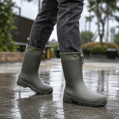Men’s Waterproof Wellington Boots Mid Calf Rain Boots Round Toe