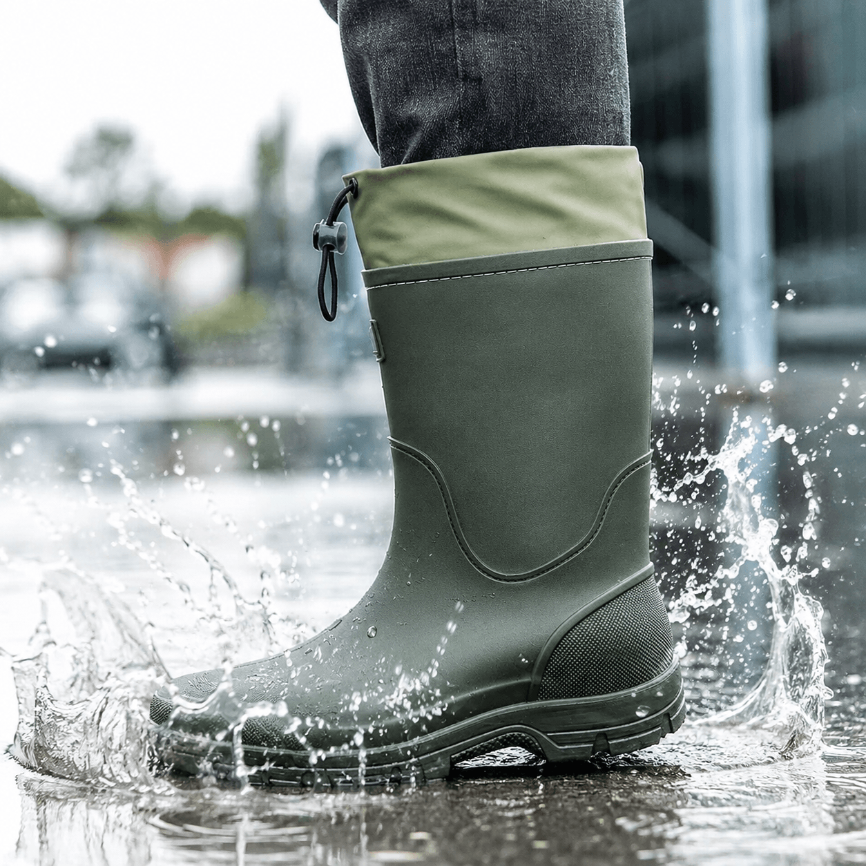 Men’s Waterproof Wellington Boots Mid Calf Rain Boots Round Toe