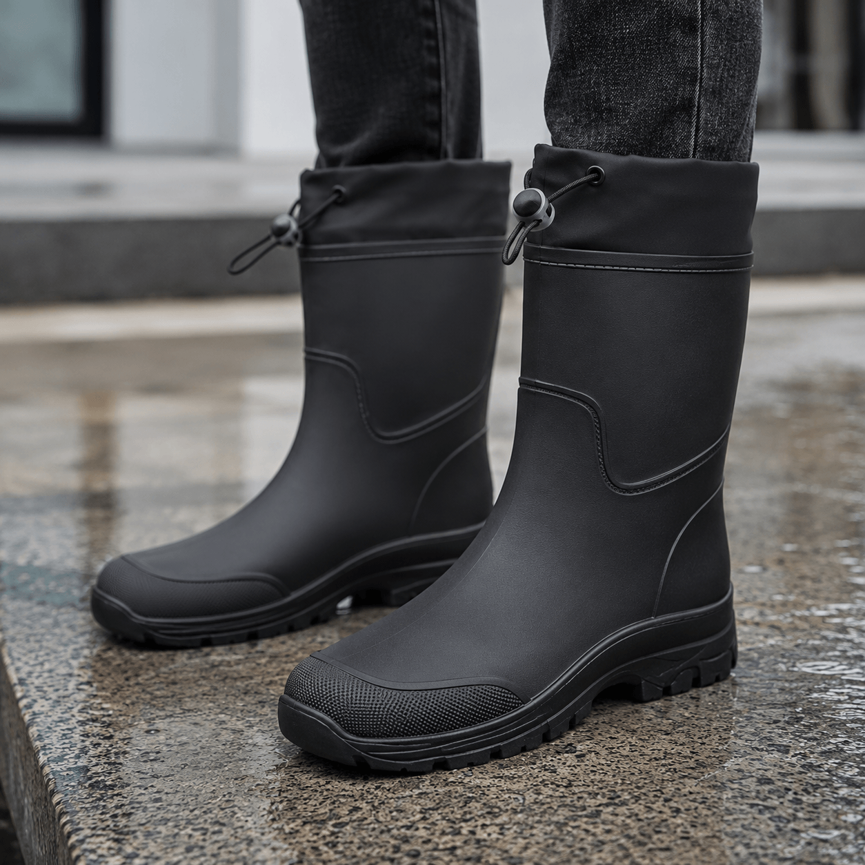 Men’s Waterproof Wellington Boots Mid Calf Rain Boots Round Toe