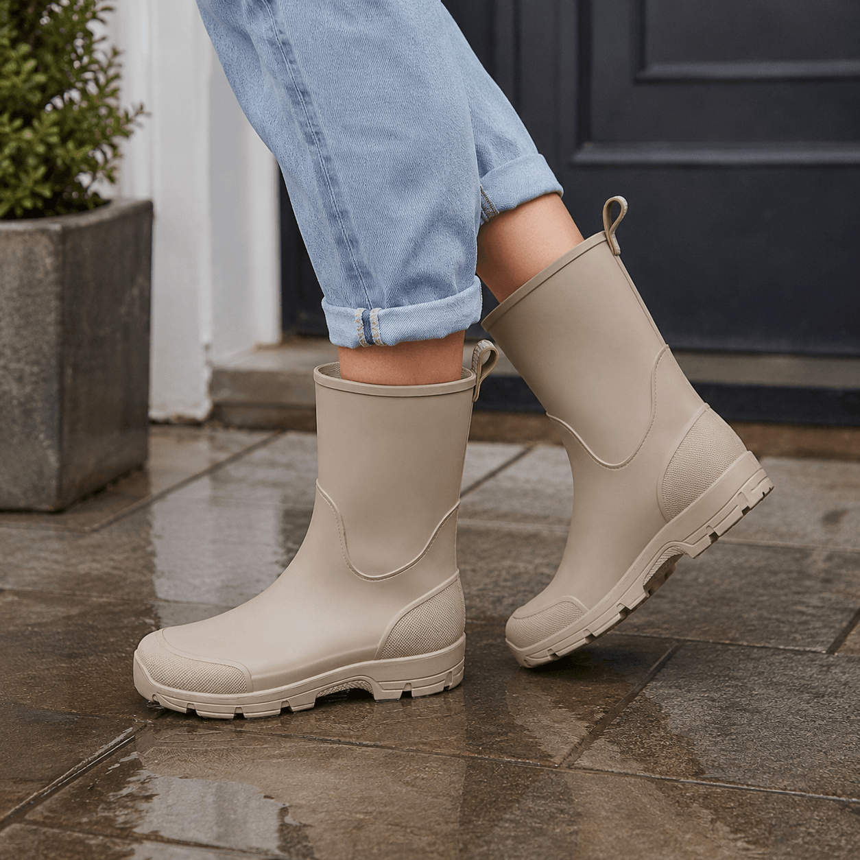 Men’s Waterproof Wellington Boots Mid Calf Rain Boots Round Toe