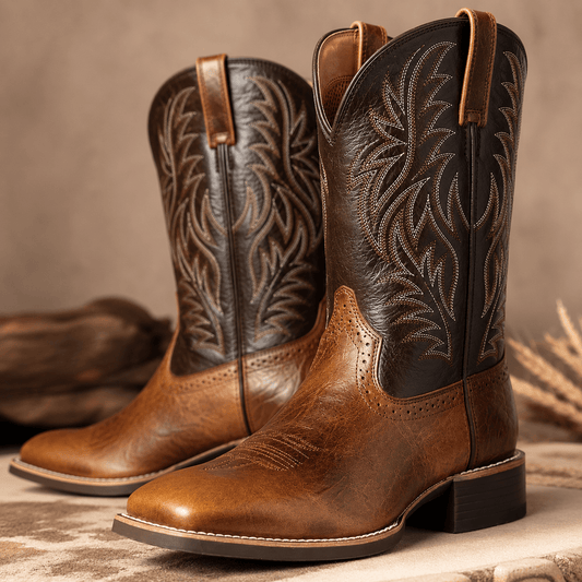Men’s Western Cowboy Boots Mid Calf Embroidered Slip On Boots