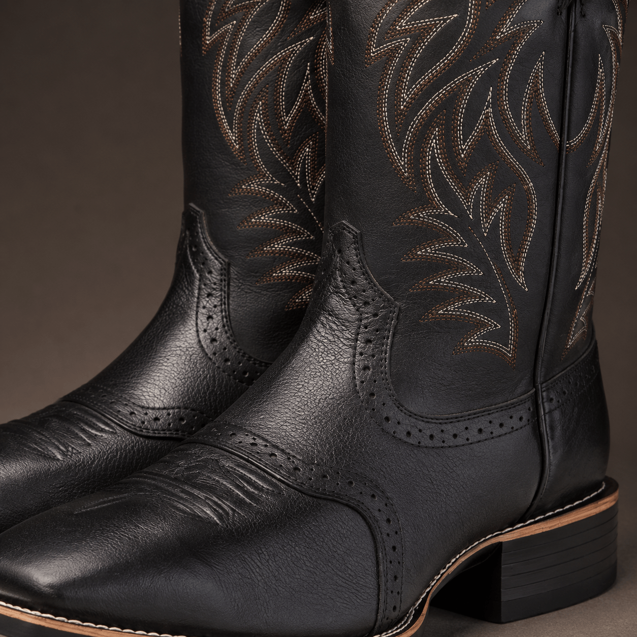 Men’s Western Cowboy Boots Mid Calf Embroidered Slip On Boots