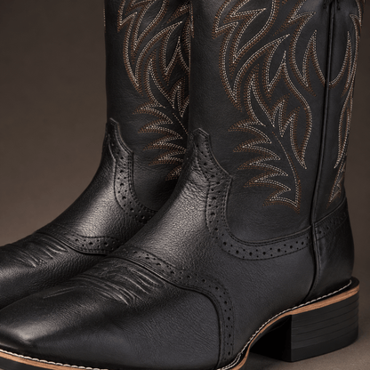 Men’s Western Cowboy Boots Mid Calf Embroidered Slip On Boots