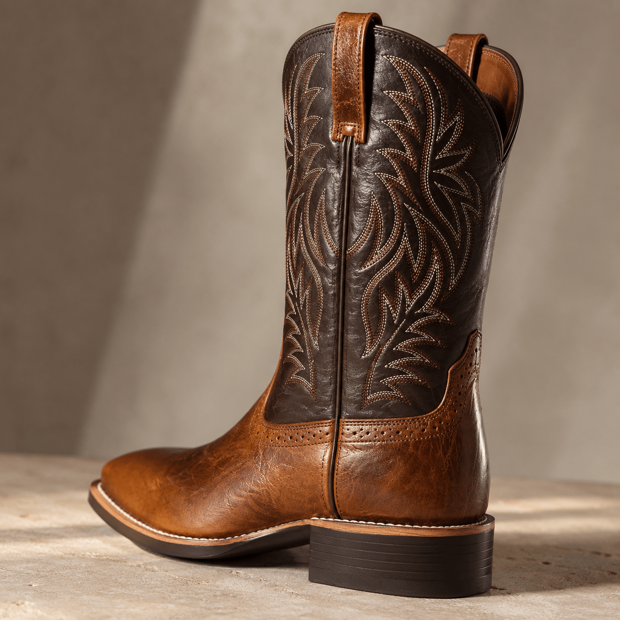 Men’s Western Cowboy Boots Mid Calf Embroidered Slip On Boots