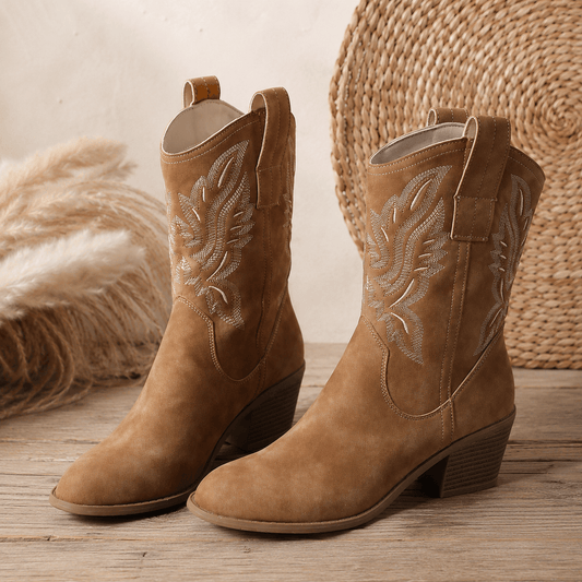 Women’s Embroidered Cowboy Boots Pointed Toe Western Mid Calf Boots