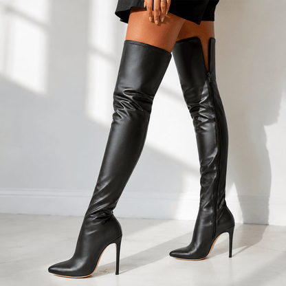 Women’s Red Thigh High Boots Pointed Toe Stiletto Heel Over Knee Boots