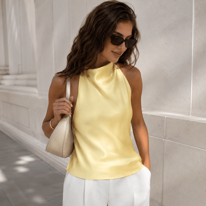 Women’s Satin Halter Top Backless Sleeveless Summer Party Top