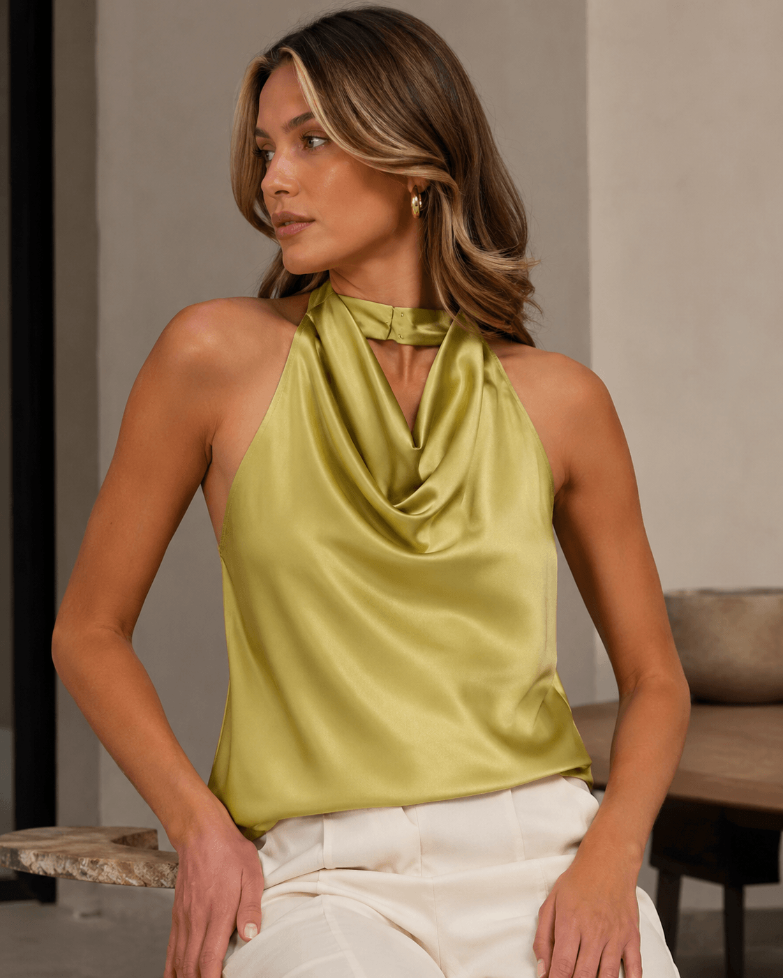 Women’s Satin Halter Top Backless Sleeveless Summer Party Top