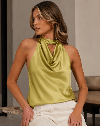Women’s Satin Halter Top Backless Sleeveless Summer Party Top