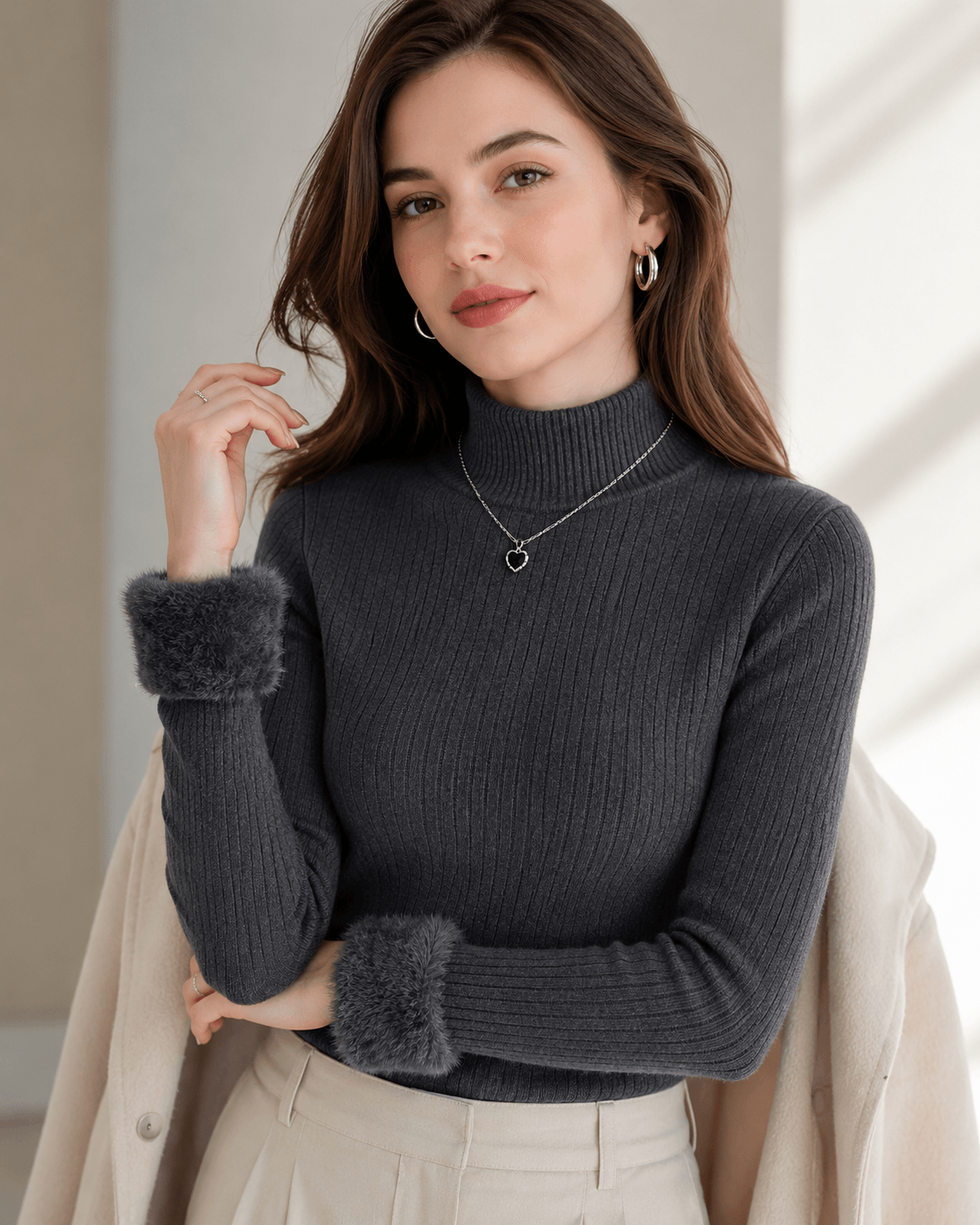 Women’s Slim Fit Turtleneck Knitted Jumper Long Sleeve Pullover