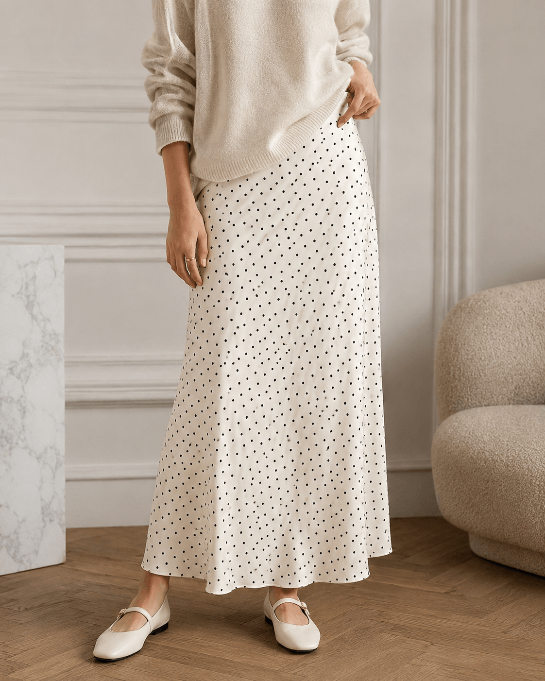 Women’s Satin Midi Skirt High Waist A-Line Office Skirt