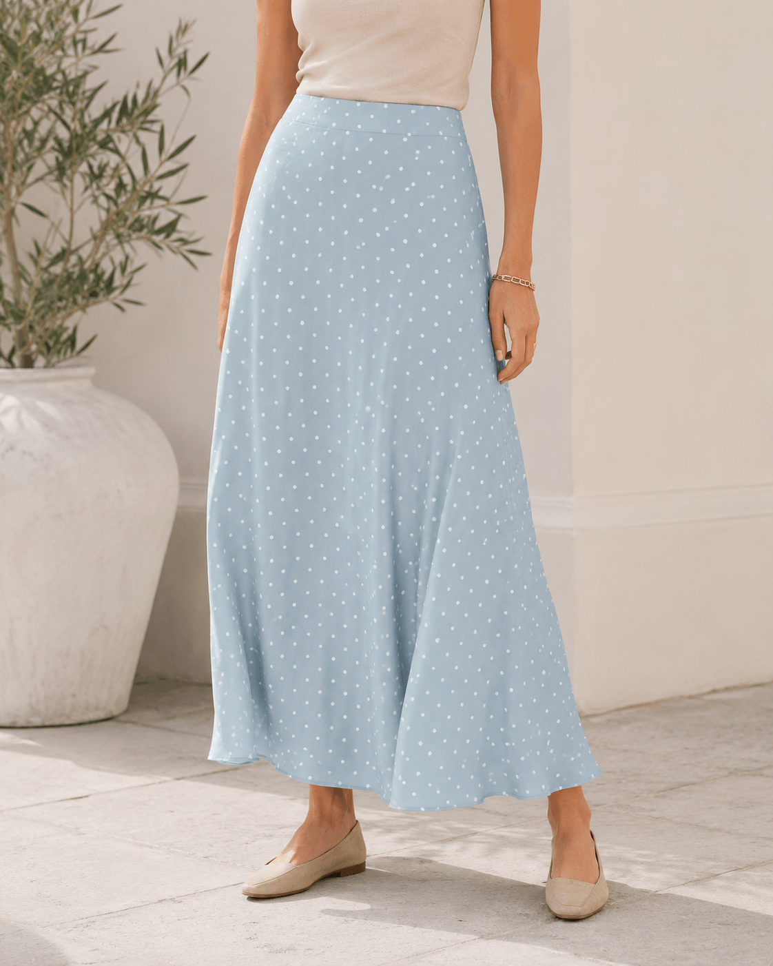 Women’s Satin Midi Skirt High Waist A-Line Office Skirt