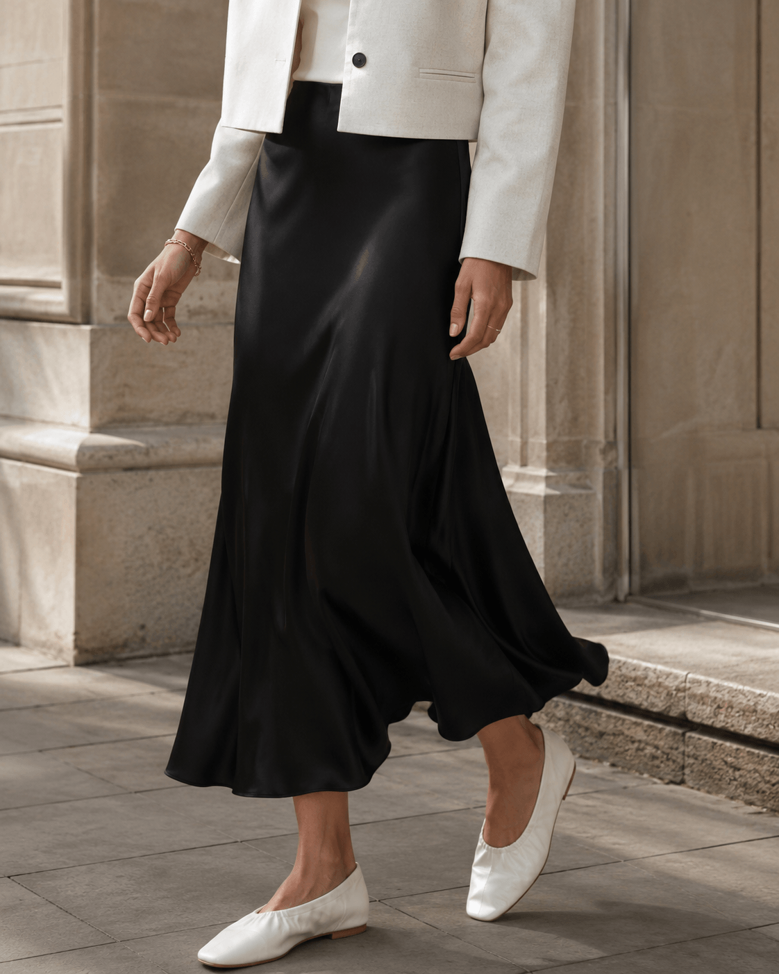 Women’s Satin Midi Skirt High Waist A-Line Office Skirt
