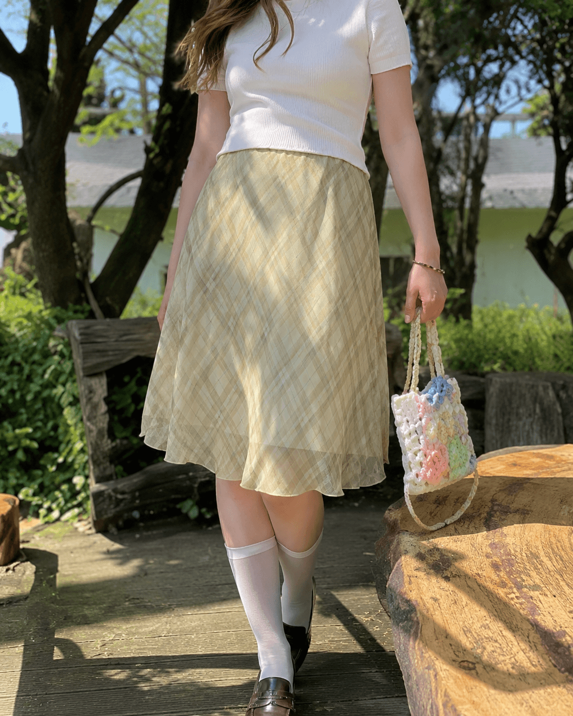 Women’s Plaid A-Line Midi Skirt High Waist Checked Summer Skirt