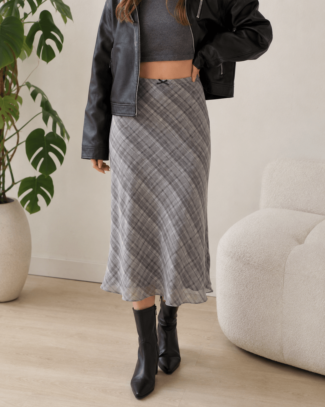 Women’s Plaid A-Line Midi Skirt High Waist Checked Summer Skirt