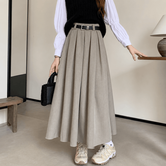 Women’s Pleated Maxi Skirt High Waist A-Line Long Skirt