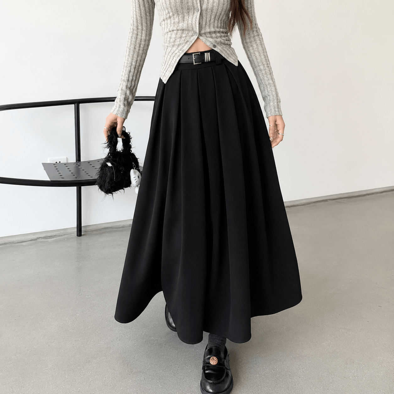 Women’s Pleated Maxi Skirt High Waist A-Line Long Skirt