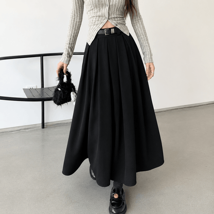 Women’s Pleated Maxi Skirt High Waist A-Line Long Skirt