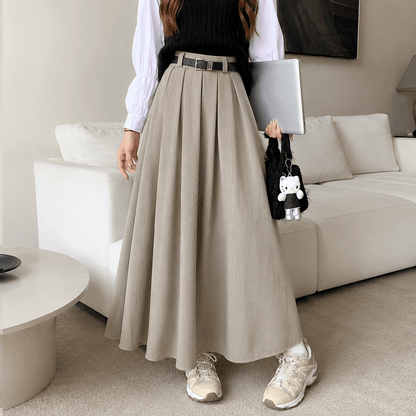 Women’s Pleated Maxi Skirt High Waist A-Line Long Skirt