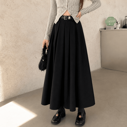 Women’s Pleated Maxi Skirt High Waist A-Line Long Skirt