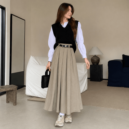 Women’s Pleated Maxi Skirt High Waist A-Line Long Skirt