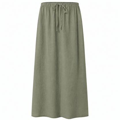 Women’s High Waisted Drawstring Maxi Skirt Linen-Look A-Line Summer Skirt