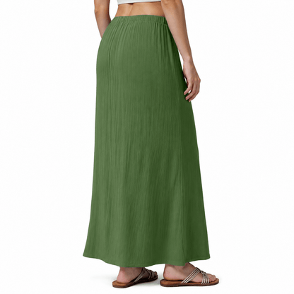 Women’s High Waisted Drawstring Maxi Skirt Linen-Look A-Line Summer Skirt