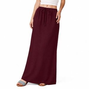 Women’s High Waisted Drawstring Maxi Skirt Linen-Look A-Line Summer Skirt