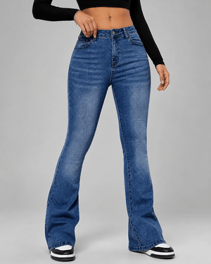 Women’s High Waisted Grey Flared Jeans Stretch Bell Bottom Denim Trousers