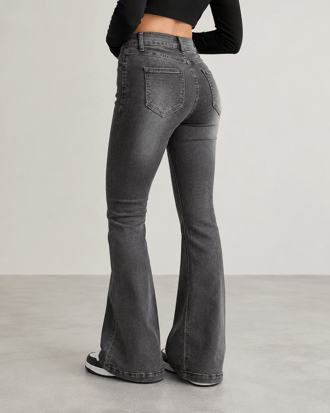 Women’s High Waisted Grey Flared Jeans Stretch Bell Bottom Denim Trousers