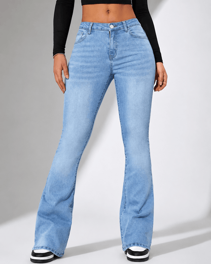 Women’s High Waisted Grey Flared Jeans Stretch Bell Bottom Denim Trousers