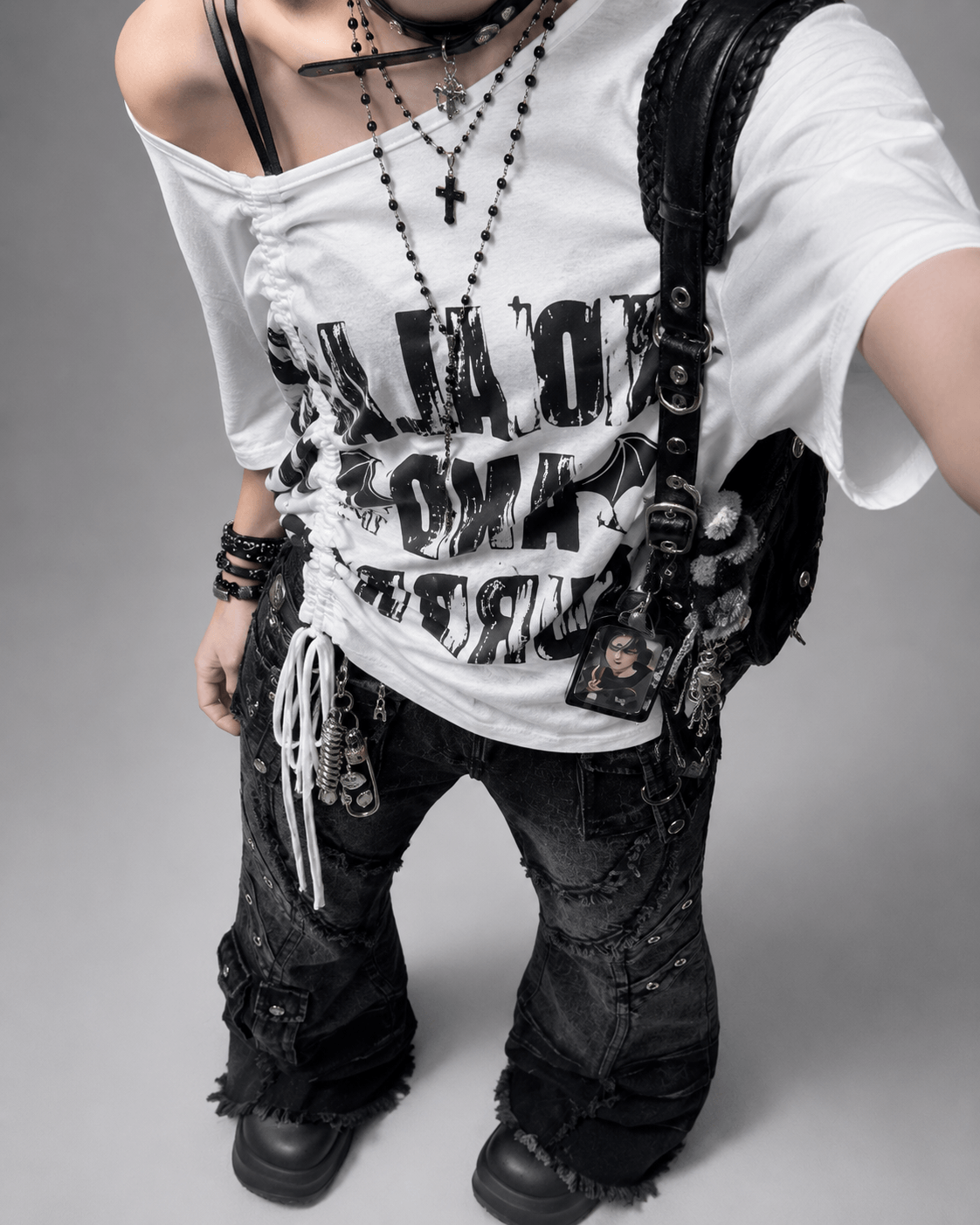 Women’s Black Baggy Flared Jeans Low Rise Cargo Pocket Denim Trousers