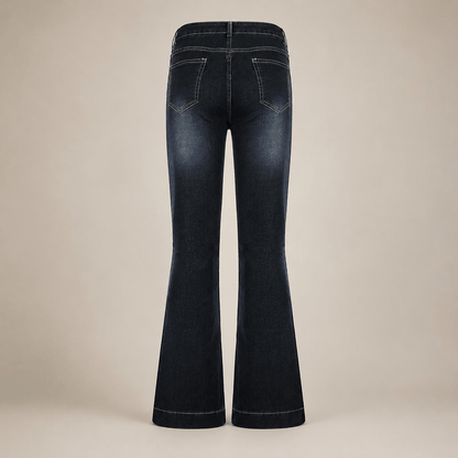 Women’s Blue Low Rise Flared Jeans Stretch Full Length Denim Trousers