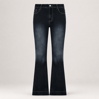 Women’s Blue Low Rise Flared Jeans Stretch Full Length Denim Trousers