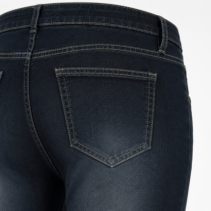 Women’s Blue Low Rise Flared Jeans Stretch Full Length Denim Trousers