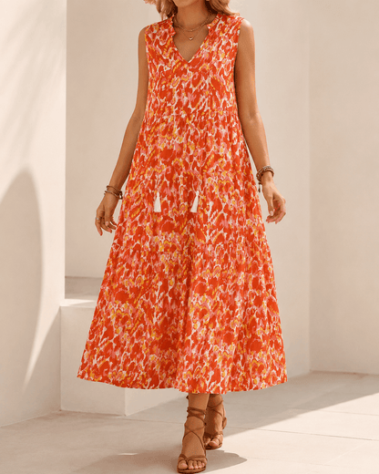 Women’s Floral Midi Dress Sleeveless V Neck Summer Dress