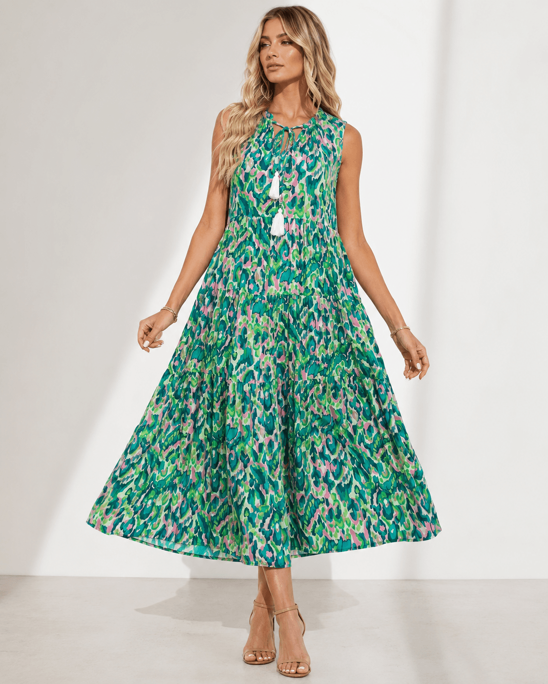 Women’s Floral Midi Dress Sleeveless V Neck Summer Dress