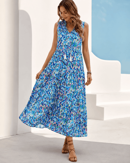 Women’s Floral Midi Dress Sleeveless V Neck Summer Dress