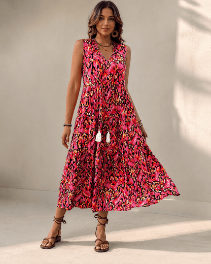 Women’s Floral Midi Dress Sleeveless V Neck Summer Dress