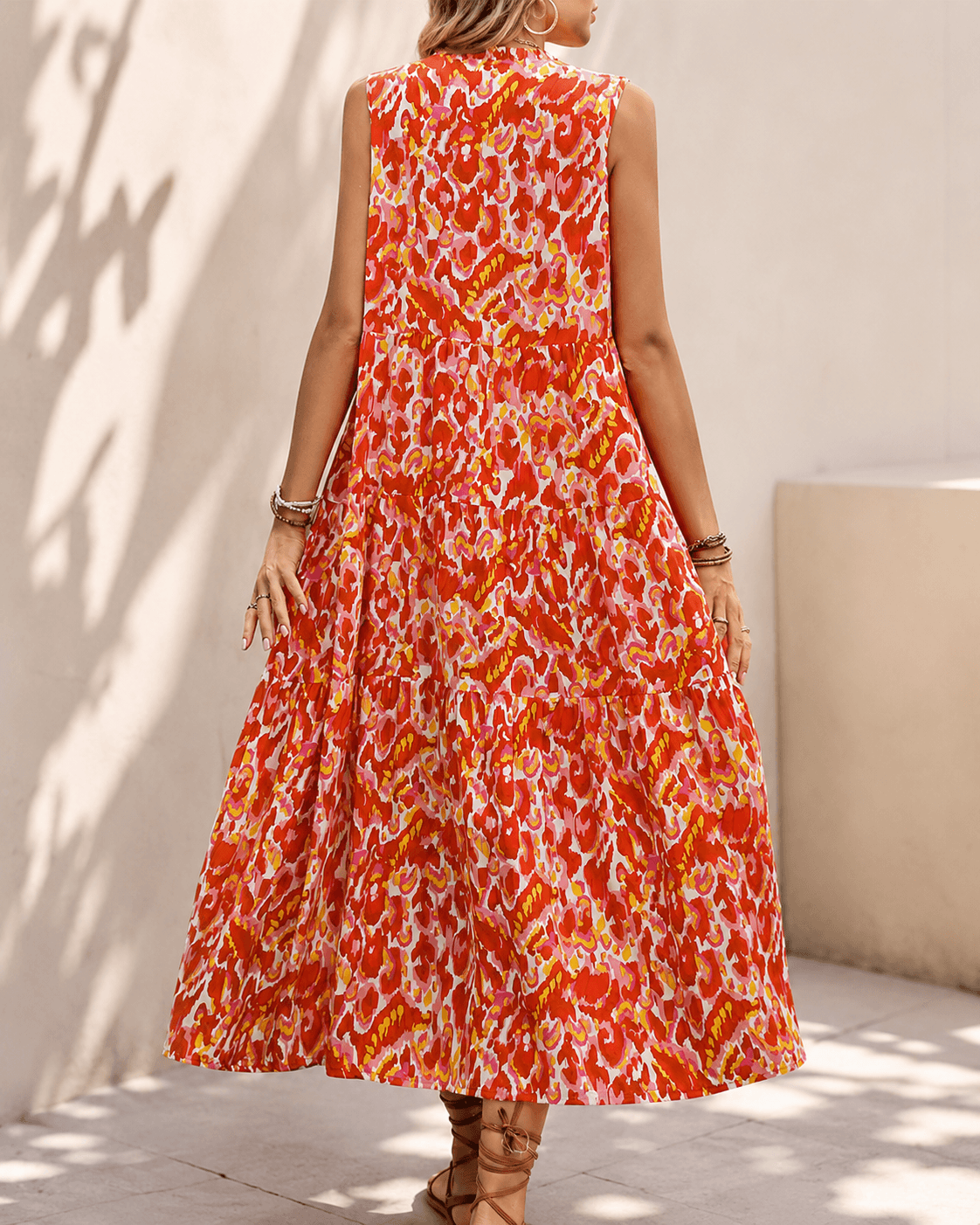 Women’s Floral Midi Dress Sleeveless V Neck Summer Dress