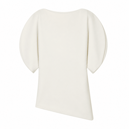 Women’s Asymmetric Puff Sleeve Top O Neck Short Sleeve Blouse