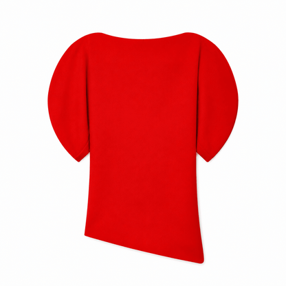 Women’s Asymmetric Puff Sleeve Top O Neck Short Sleeve Blouse