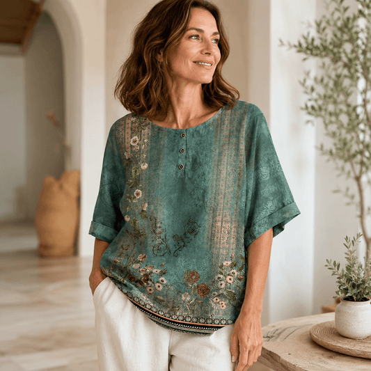 Women’s Printed Relaxed Fit Blouse Round Neck Floral Casual Top