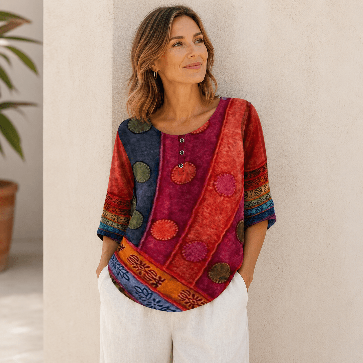 Women’s Printed Relaxed Fit Blouse Round Neck Floral Casual Top