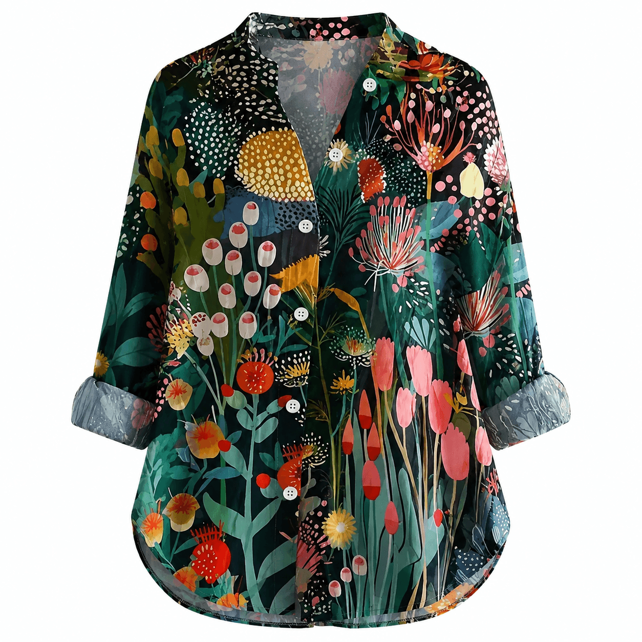 Women’s Printed Button Front Blouse Long Sleeve Relaxed Fit Shirt