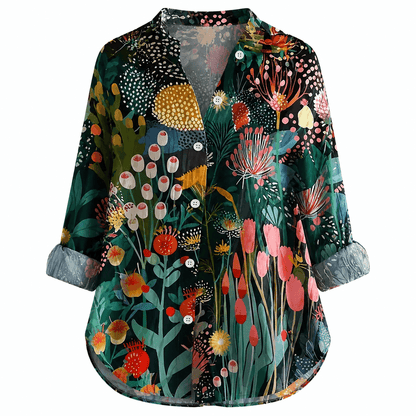Women’s Printed Button Front Blouse Long Sleeve Relaxed Fit Shirt