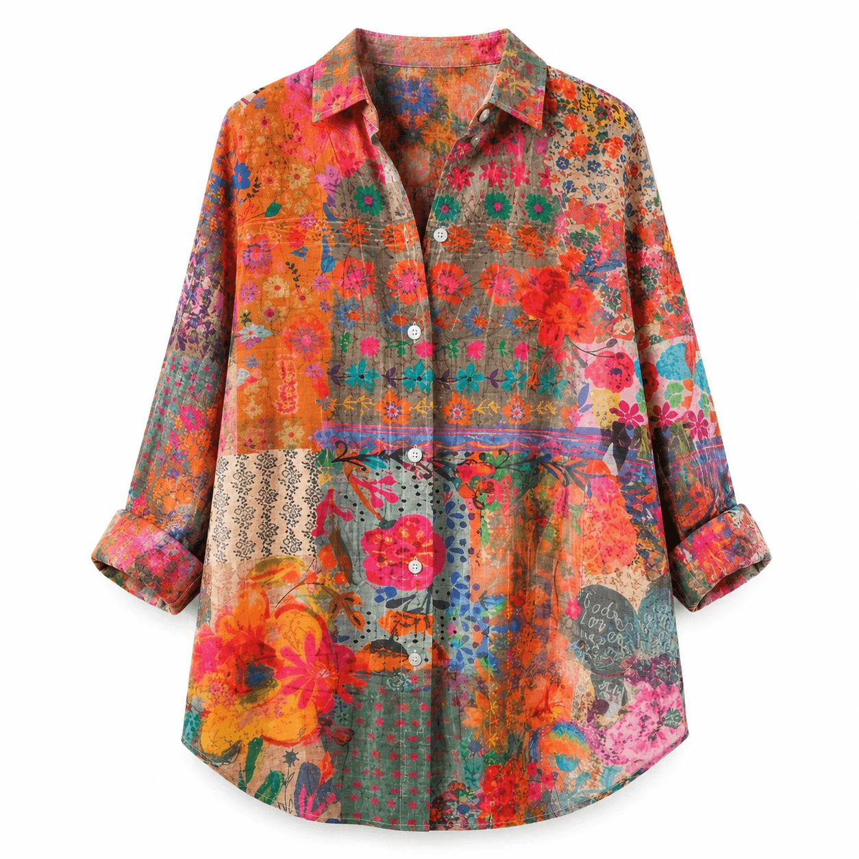 Women’s Printed Button Front Blouse Long Sleeve Relaxed Fit Shirt