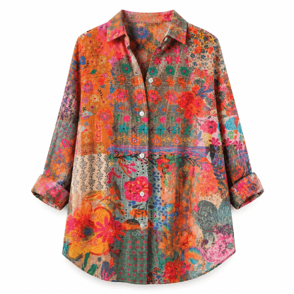 Women’s Printed Button Front Blouse Long Sleeve Relaxed Fit Shirt