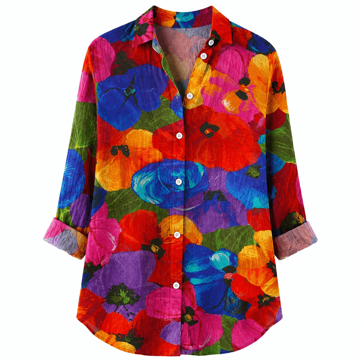 Women’s Printed Button Front Blouse Long Sleeve Relaxed Fit Shirt