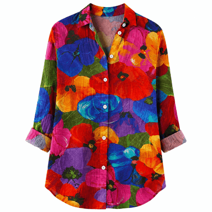 Women’s Printed Button Front Blouse Long Sleeve Relaxed Fit Shirt